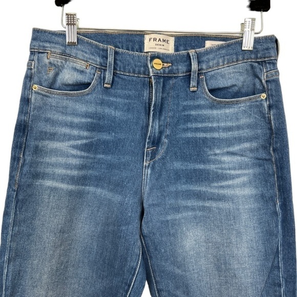 FRAME Denim Le High Straight Embellished Raw Hem Jeans - Picture 3 of 9